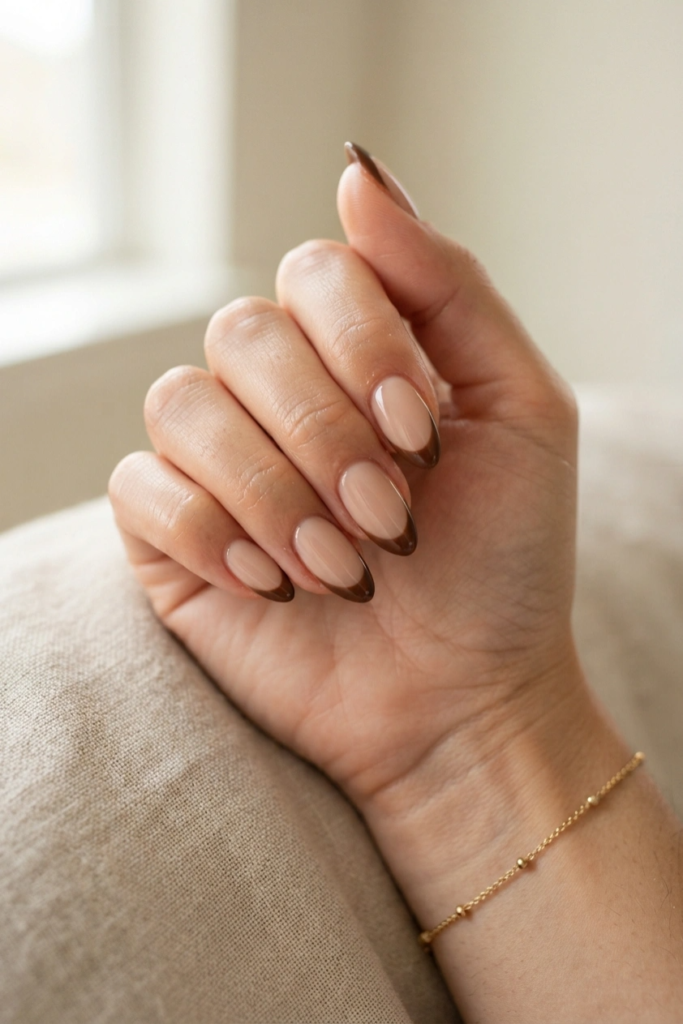 Brown French tip nails