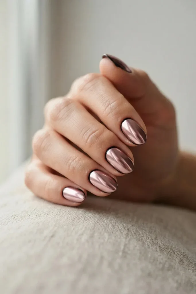 Dusty rose gold mirror chrome layered over a black base