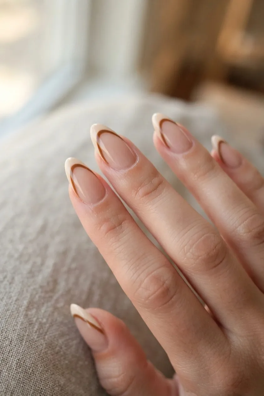 Two parallel brown lines forming a double French tip