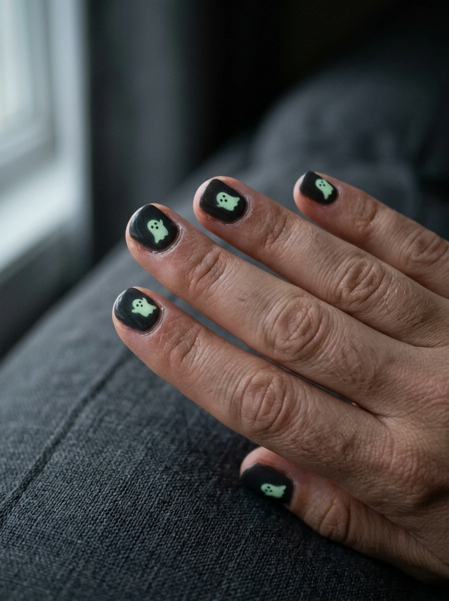 Cute Ghost Nails: Glow in the dark ghosts