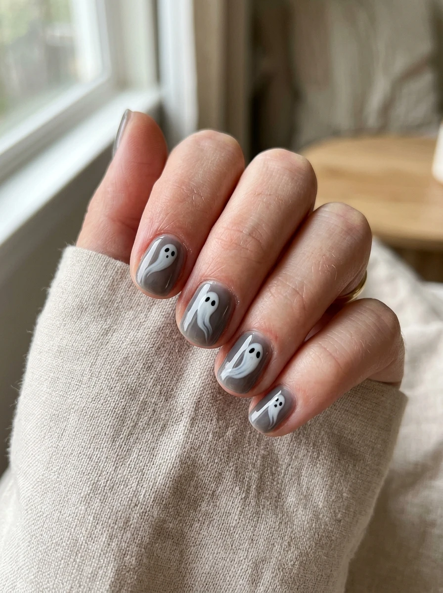 Cute Ghost Nails: Eerie trailing ghost