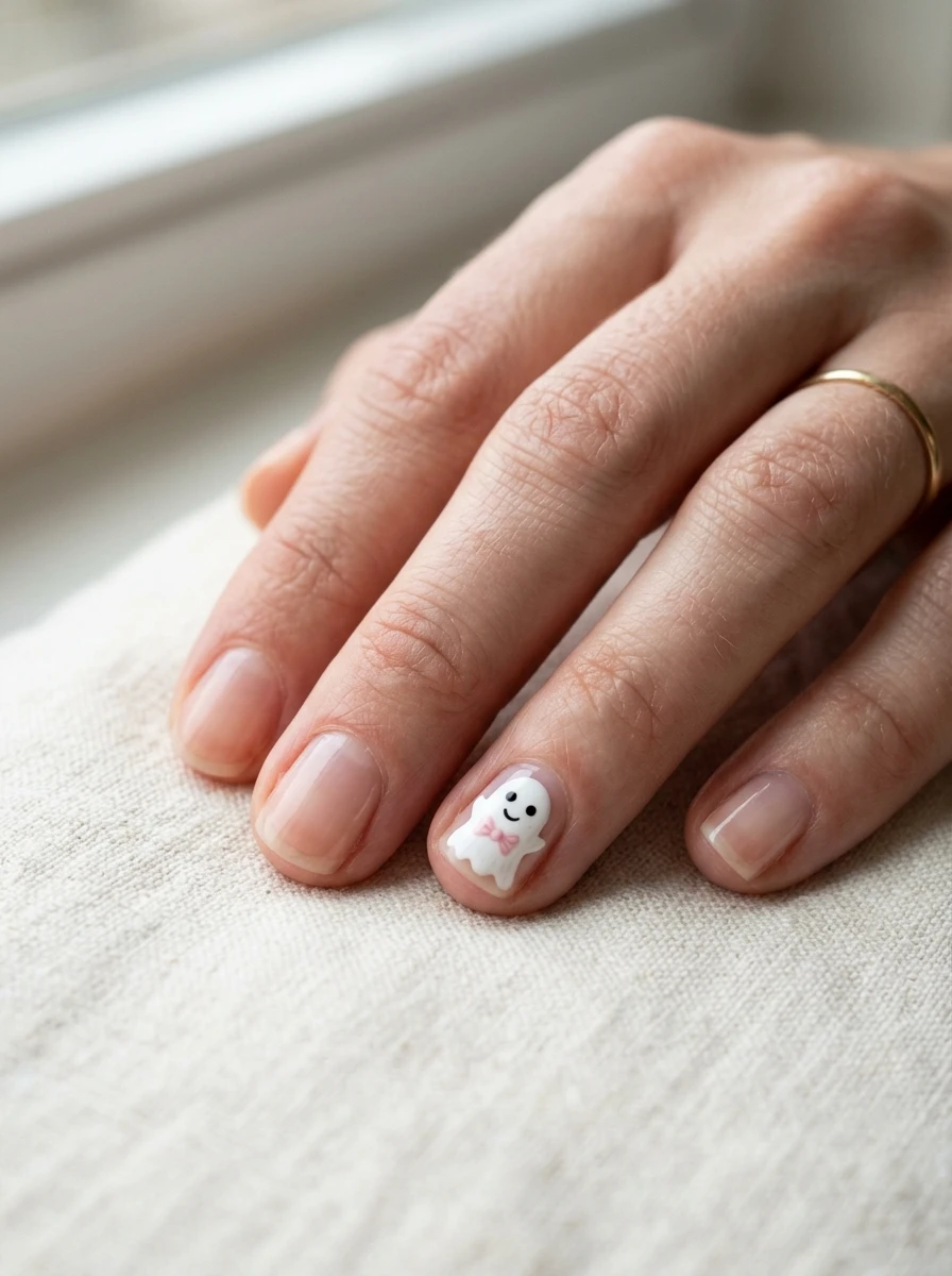 Cute Ghost Nails: Ghost with a Bow