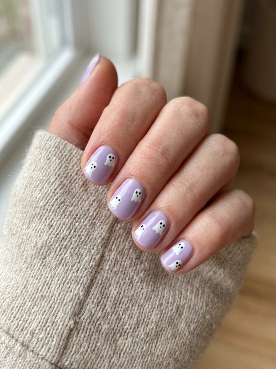 Cute Ghost Nails: Ghost on Lilac