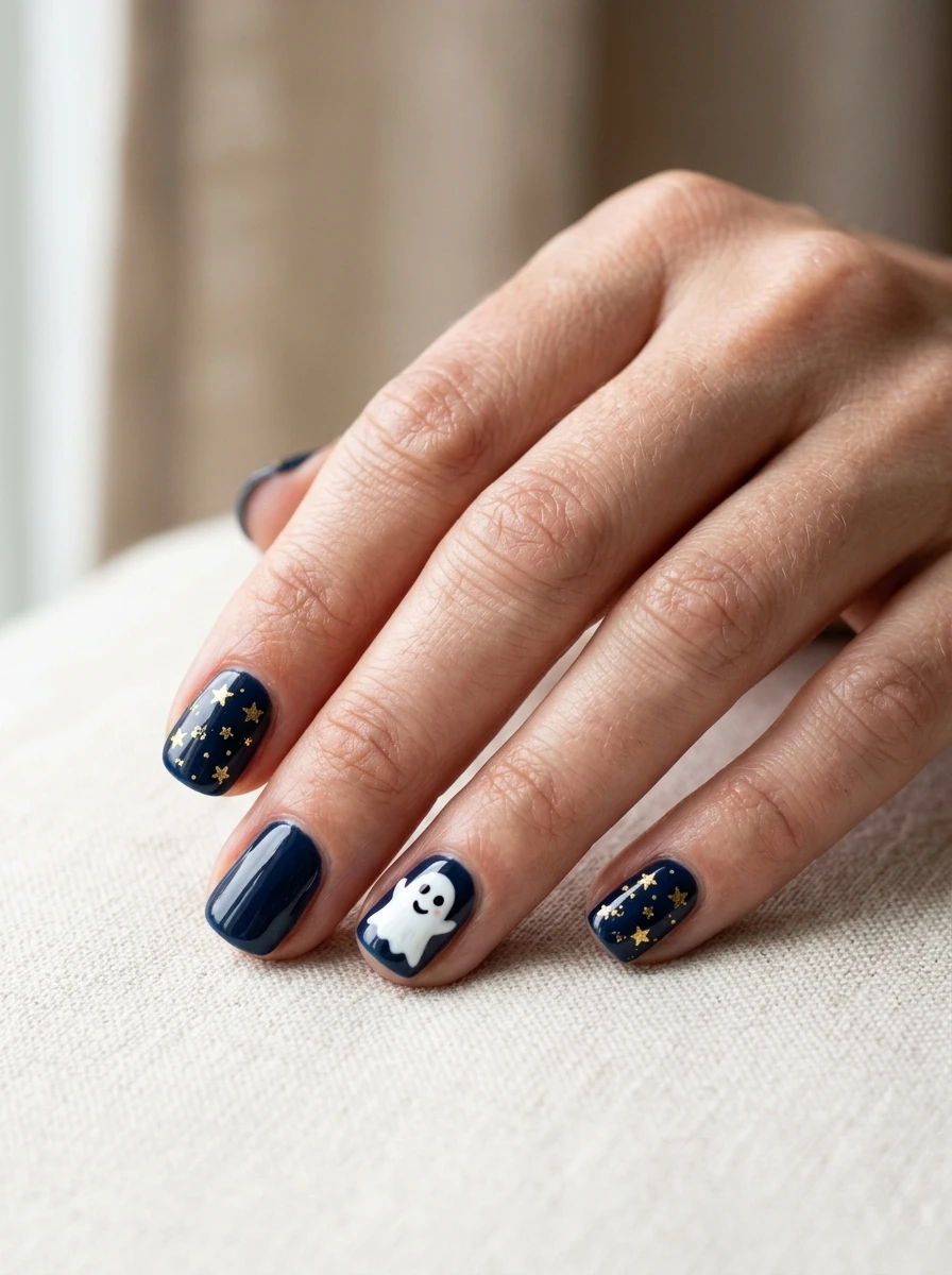 Cute Ghost Nails: Ghost and Stars