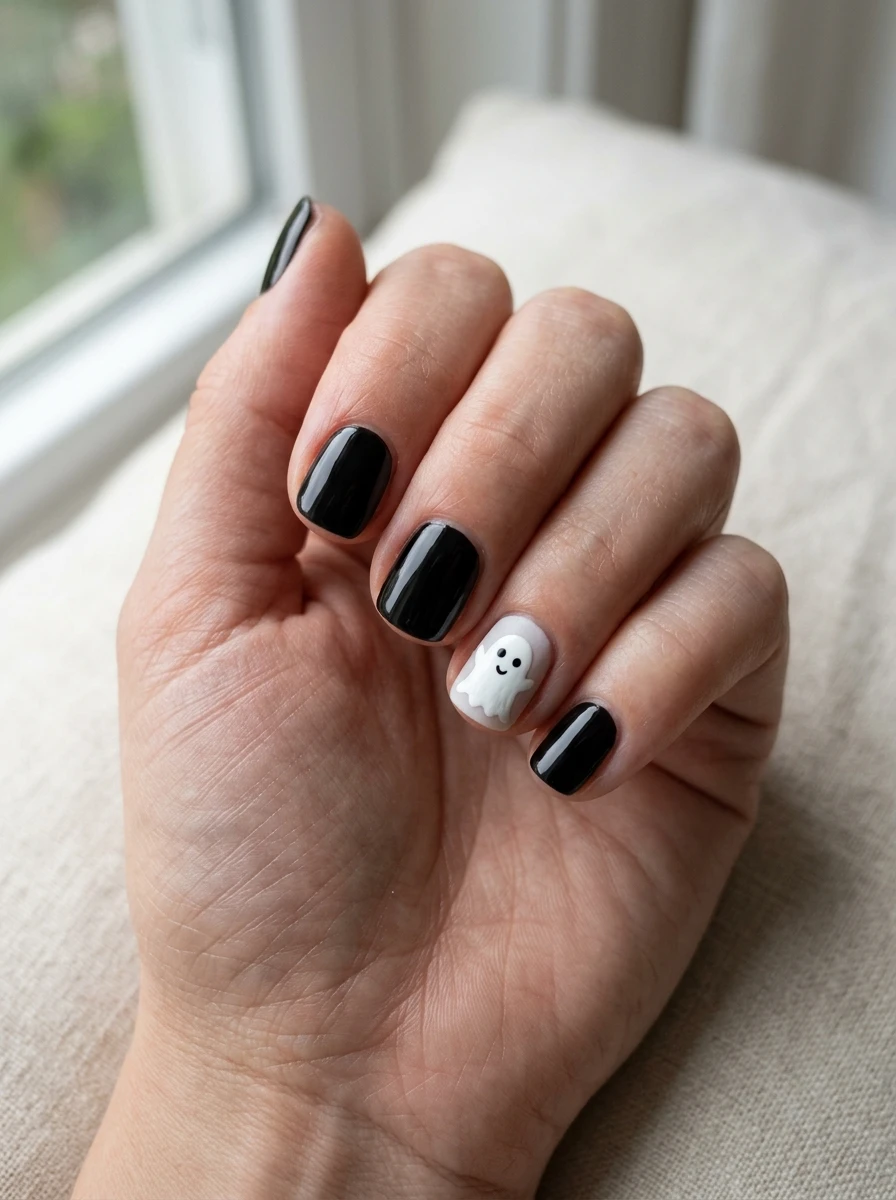 Cute Ghost Nails: Matte Ghost on Gloss