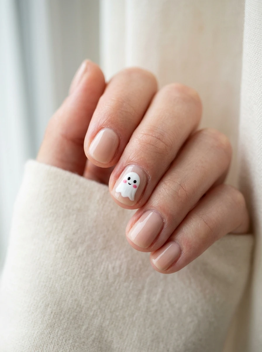 Cute Ghost Nails: Blushing Ghost