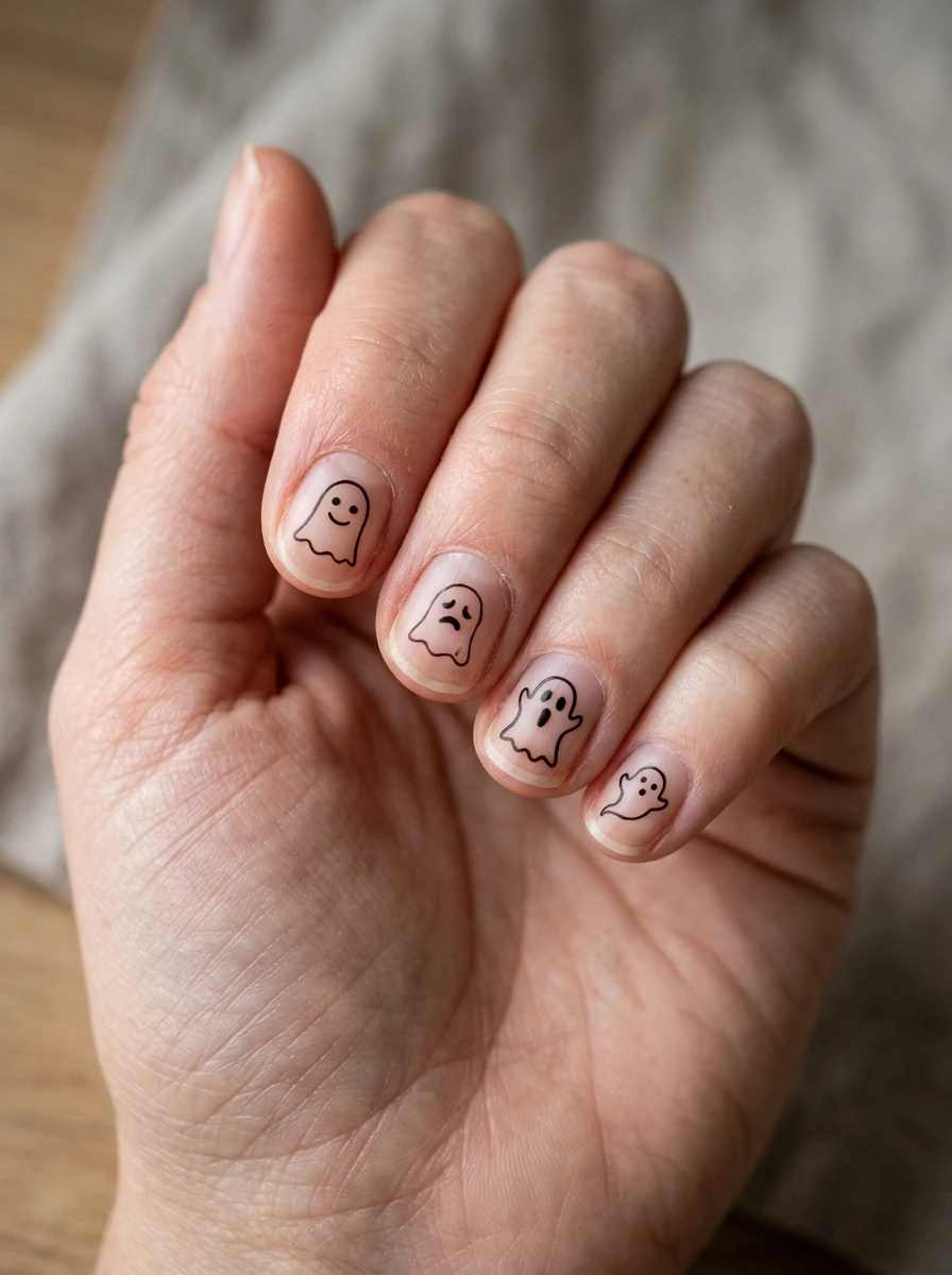 Cute Ghost Nails: Outline Ghost