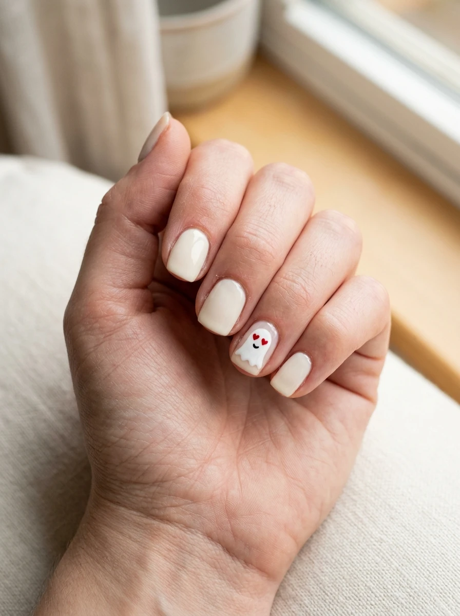 Cute Ghost Nails: Heart Eyes