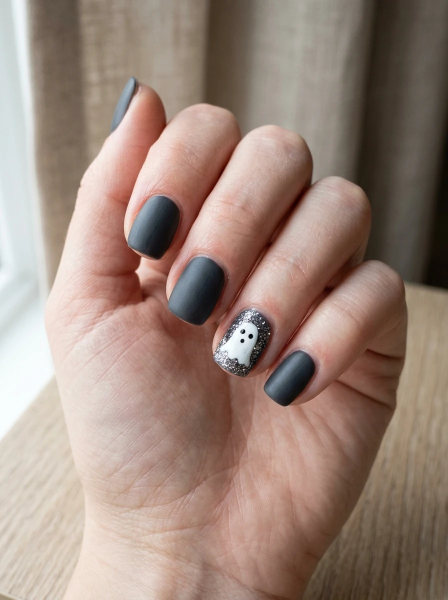 Cute Ghost Nails: Glitter ghost