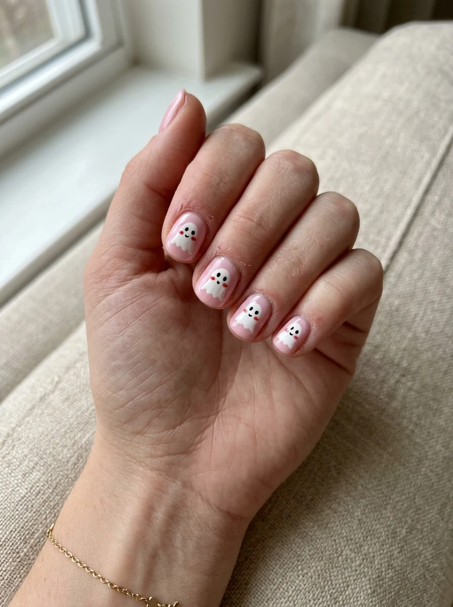 Cute Ghost Nails: Pink ghost nails