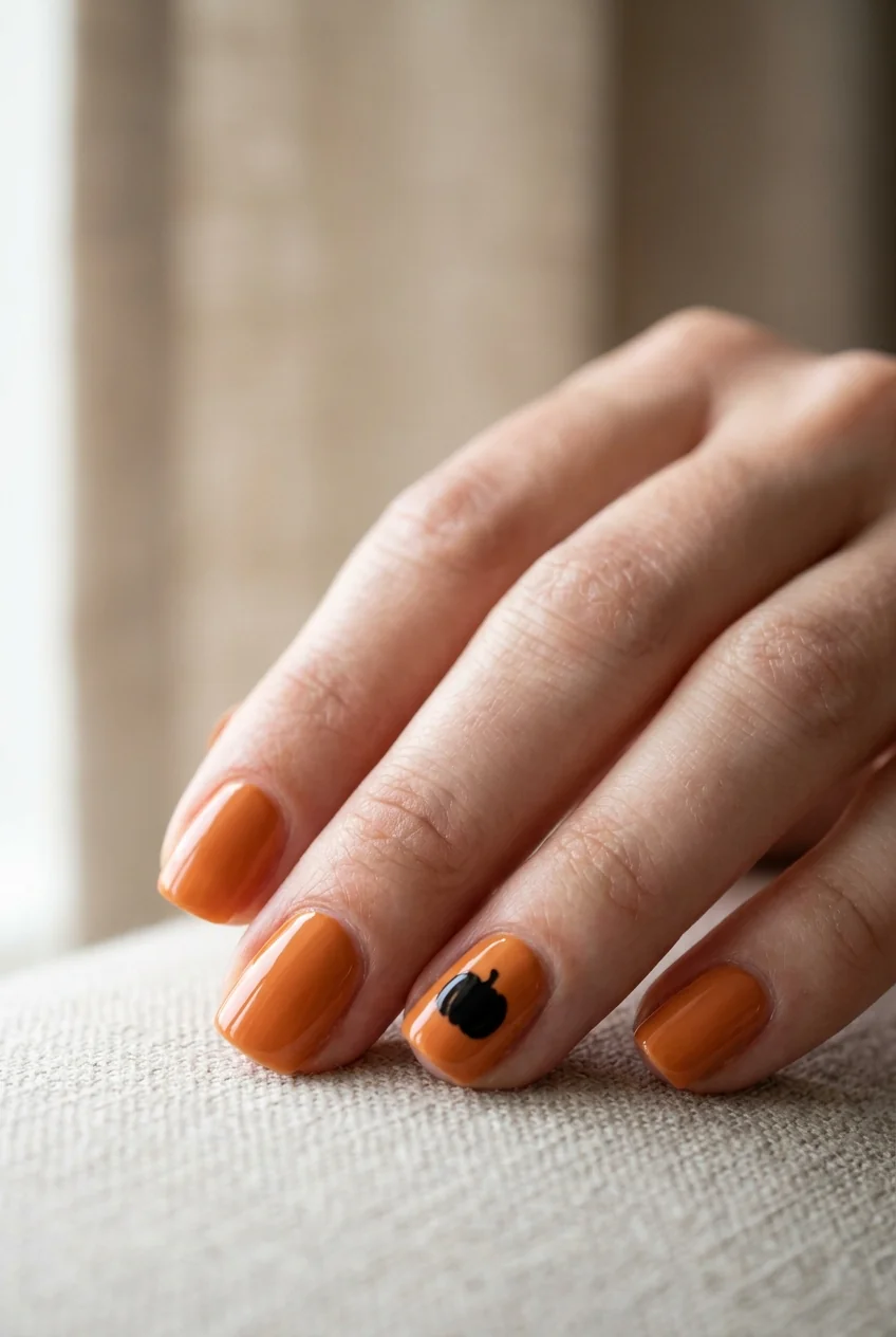 Carved pumpkin silhouette for short nails