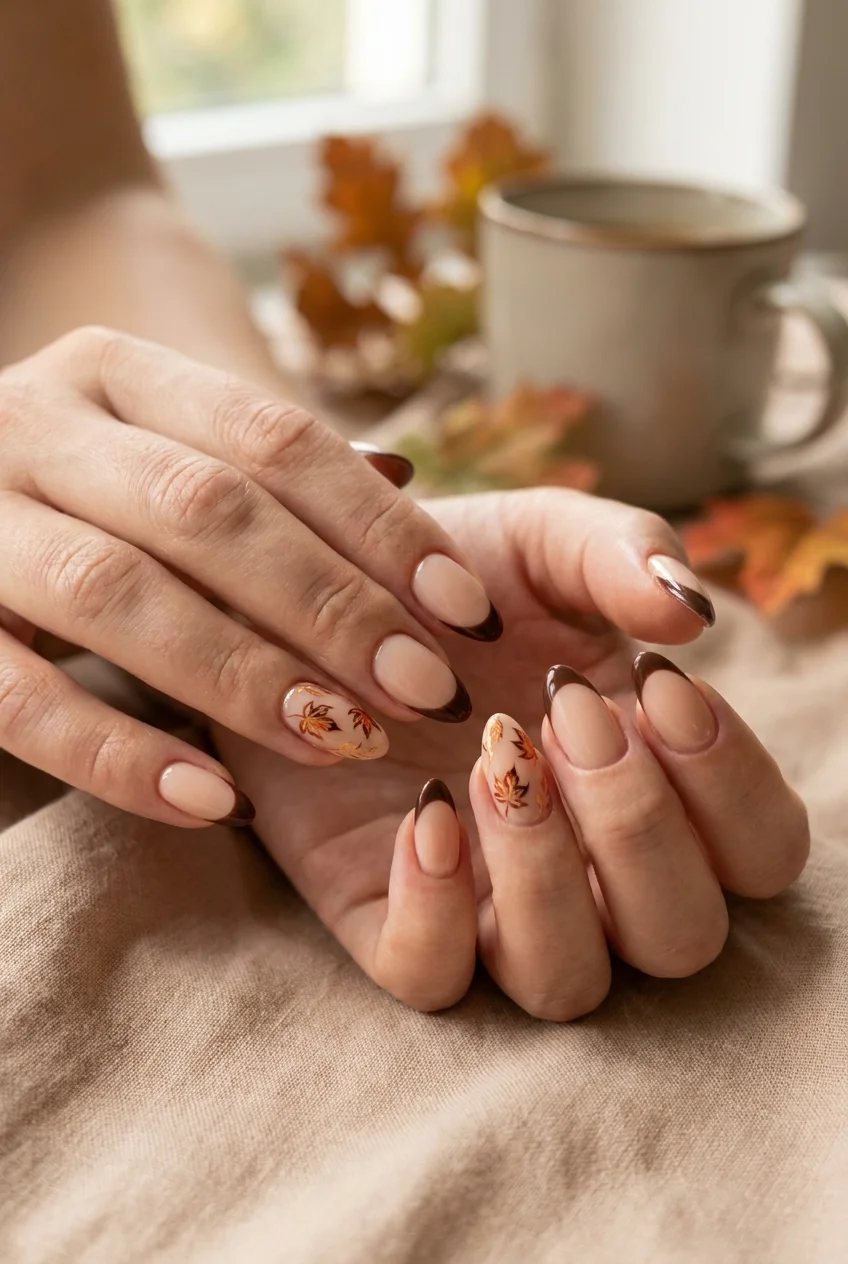Chocolate brown French tips for short nails