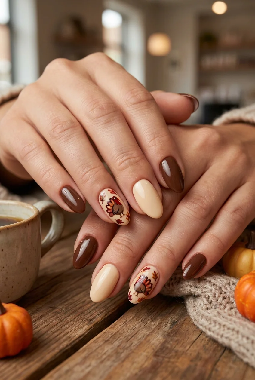 Cute turkey accent nails for short nails