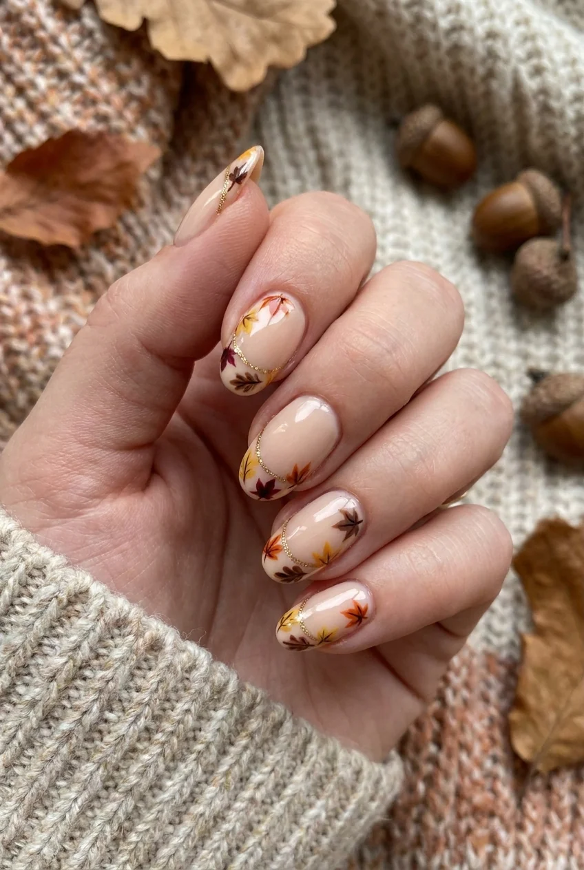 Fall leaf French tips for short nails