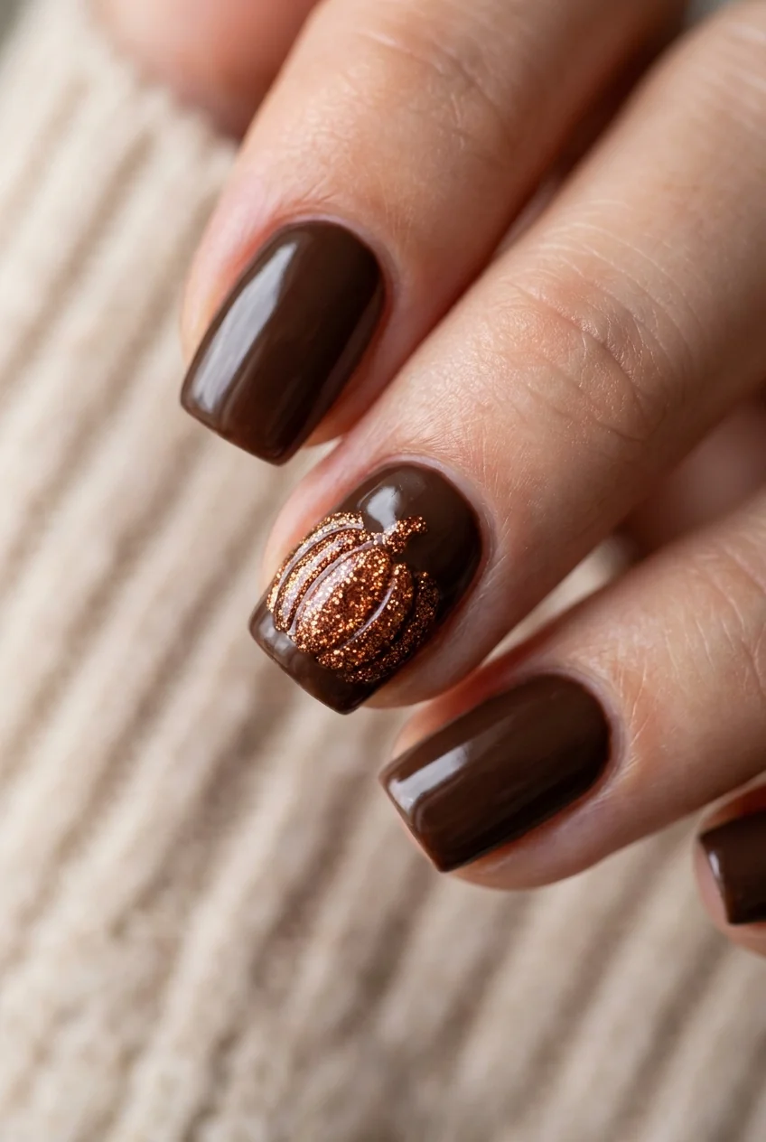 Glitter pumpkin for short nails
