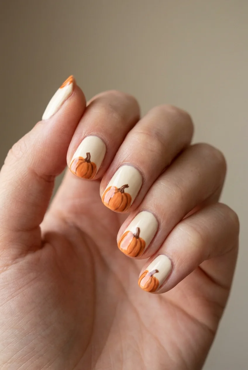 Half pumpkin over the tip for short nails