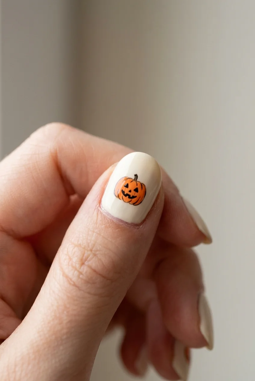 Jack-o-lantern face accent for short nails