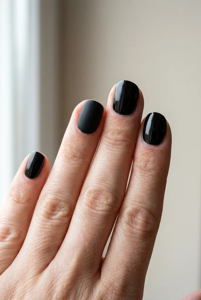 Matte black accent for short nails