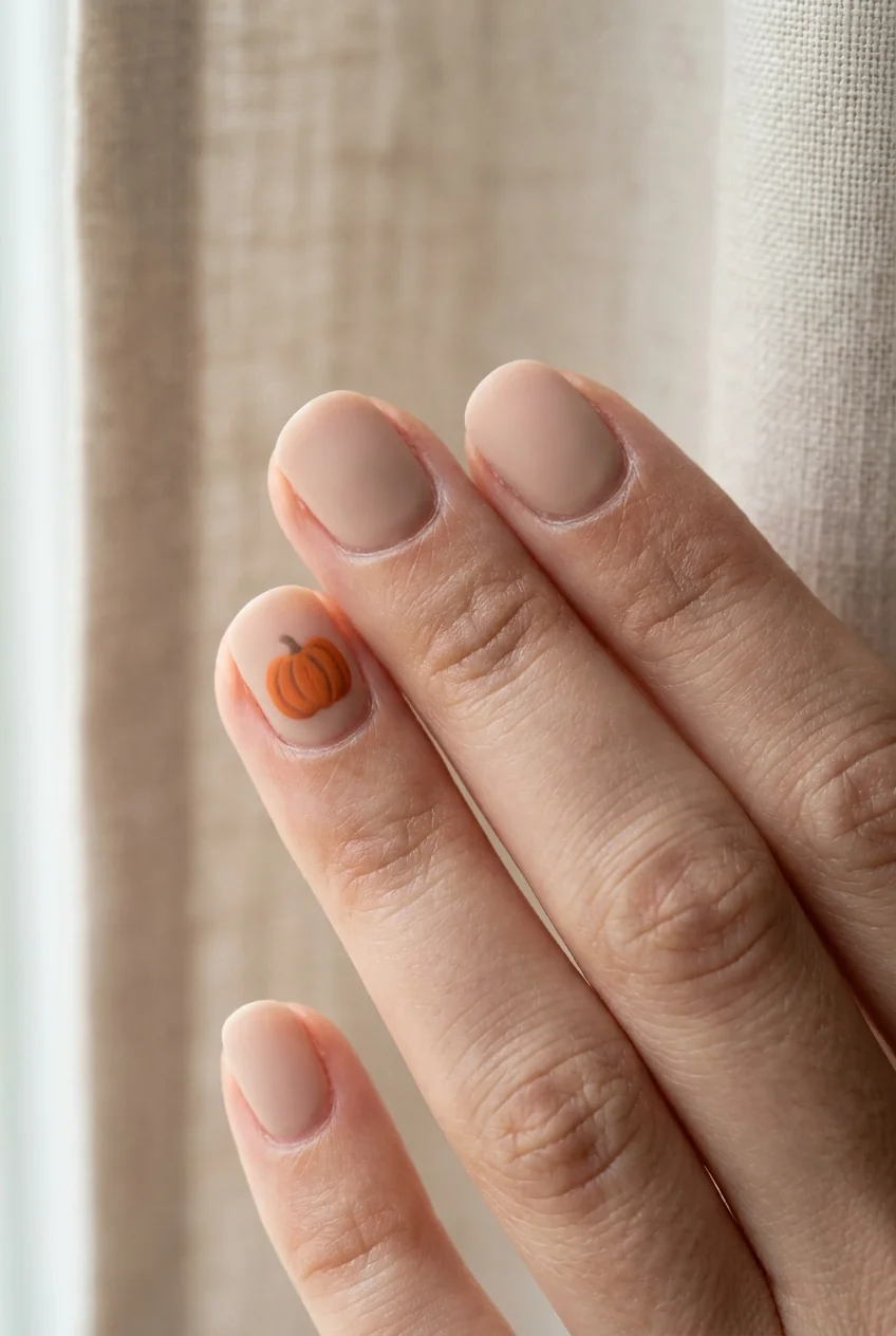 Matte pumpkin on nude for short nails
