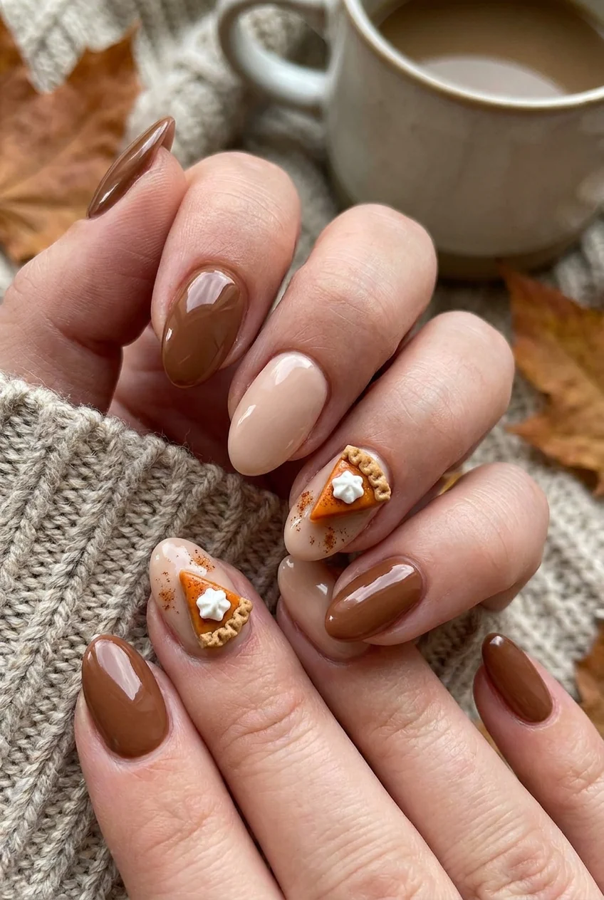 Mini pumpkin pie slice nails for short nails