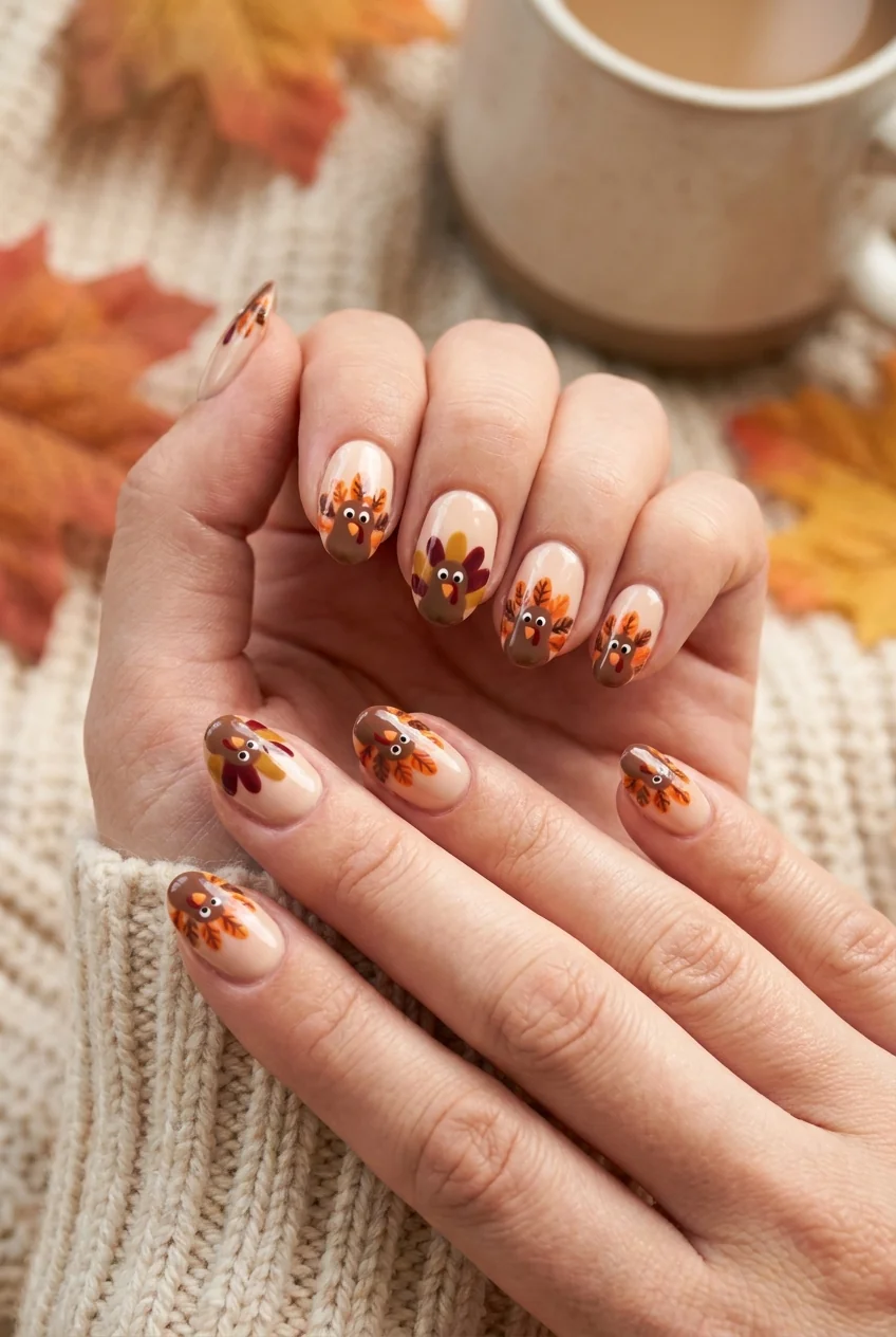 Mini turkey face nails for short nails