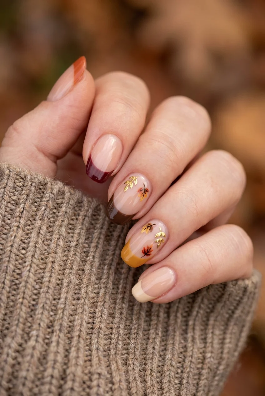 Mixed fall French tips for short nails