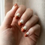 Pumpkin and cream color block for short nails