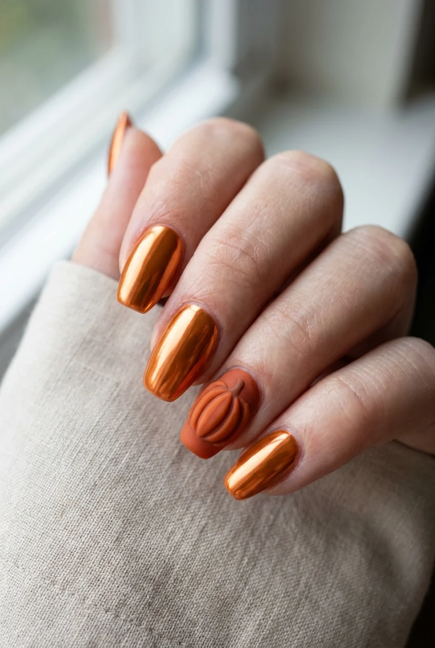 Pumpkin chrome for short nails