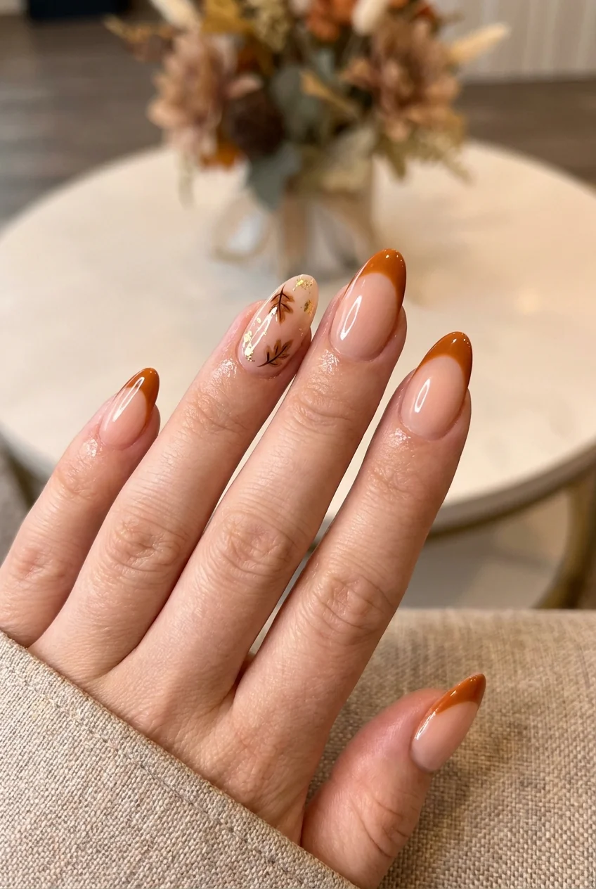 Pumpkin orange French tips for short nails