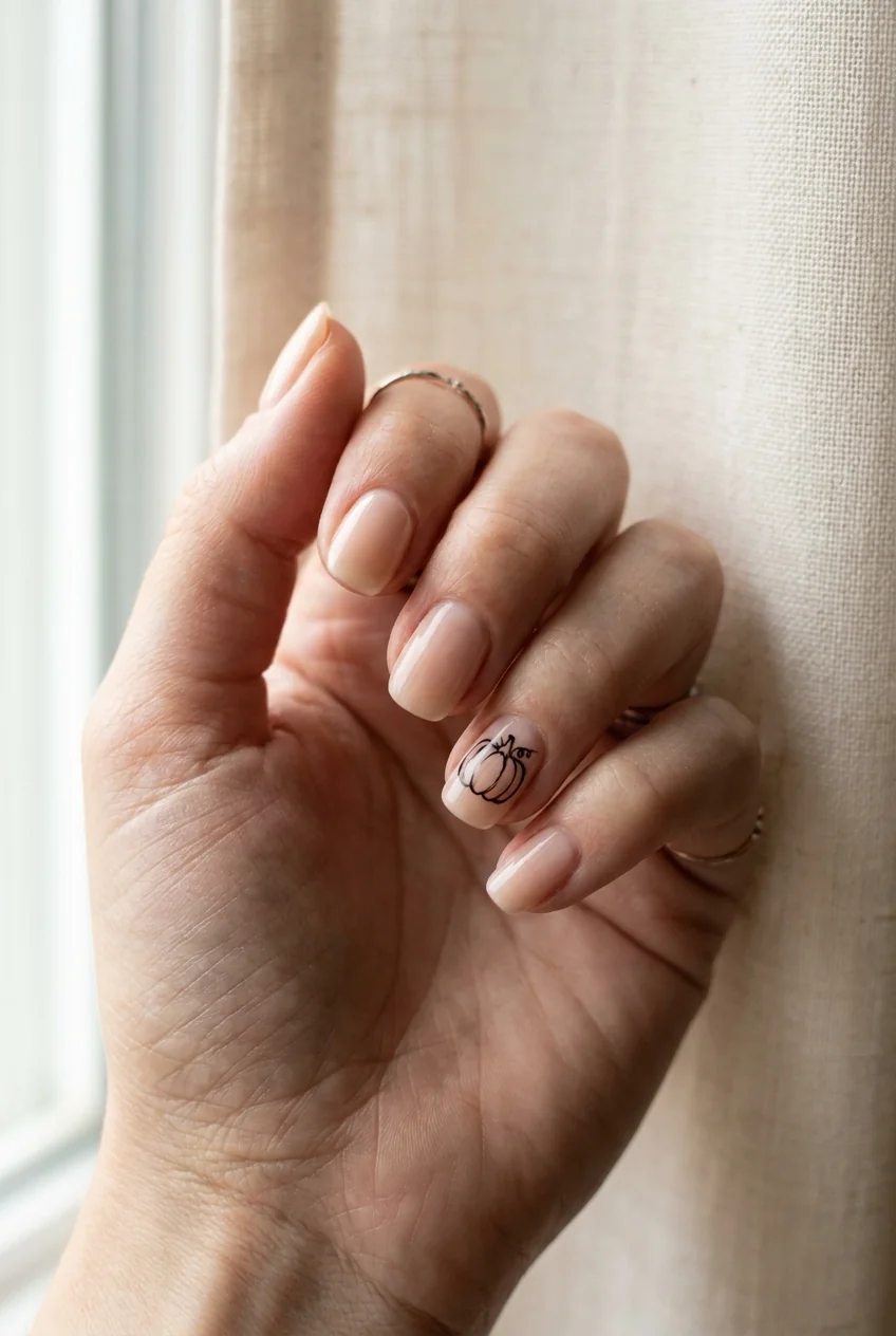 Pumpkin outline in black for short nails