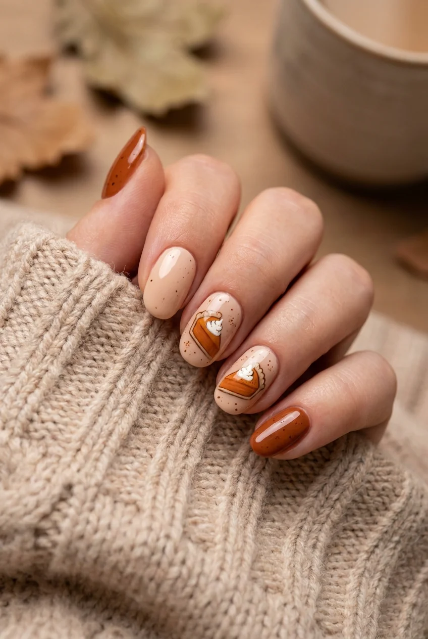 Pumpkin pie accent nails for short nails
