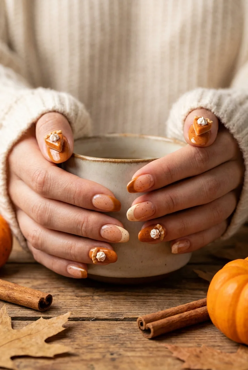 Pumpkin pie and whipped cream for short nails