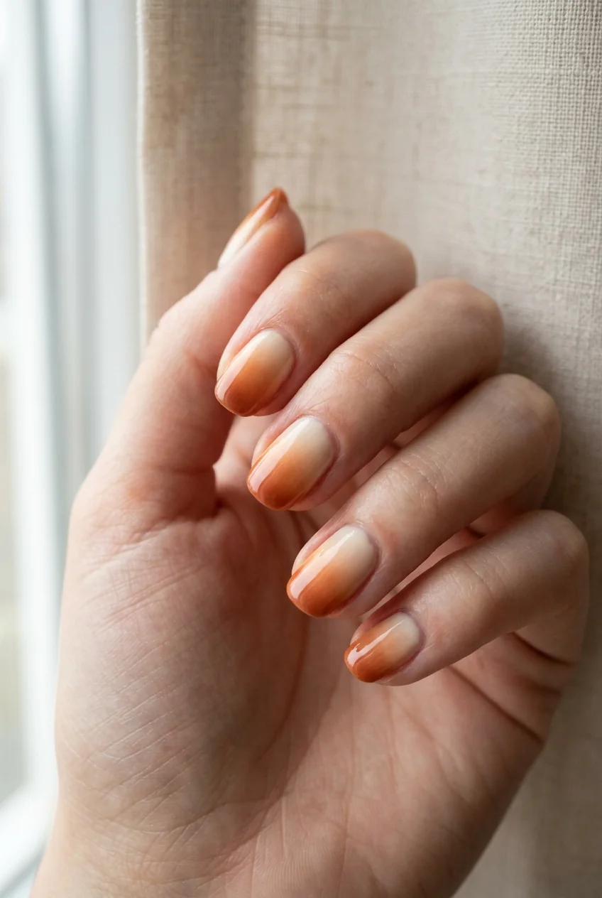 Pumpkin spice ombre for short nails
