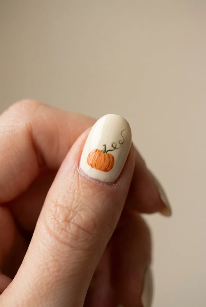 Pumpkin with vine detail for short nails