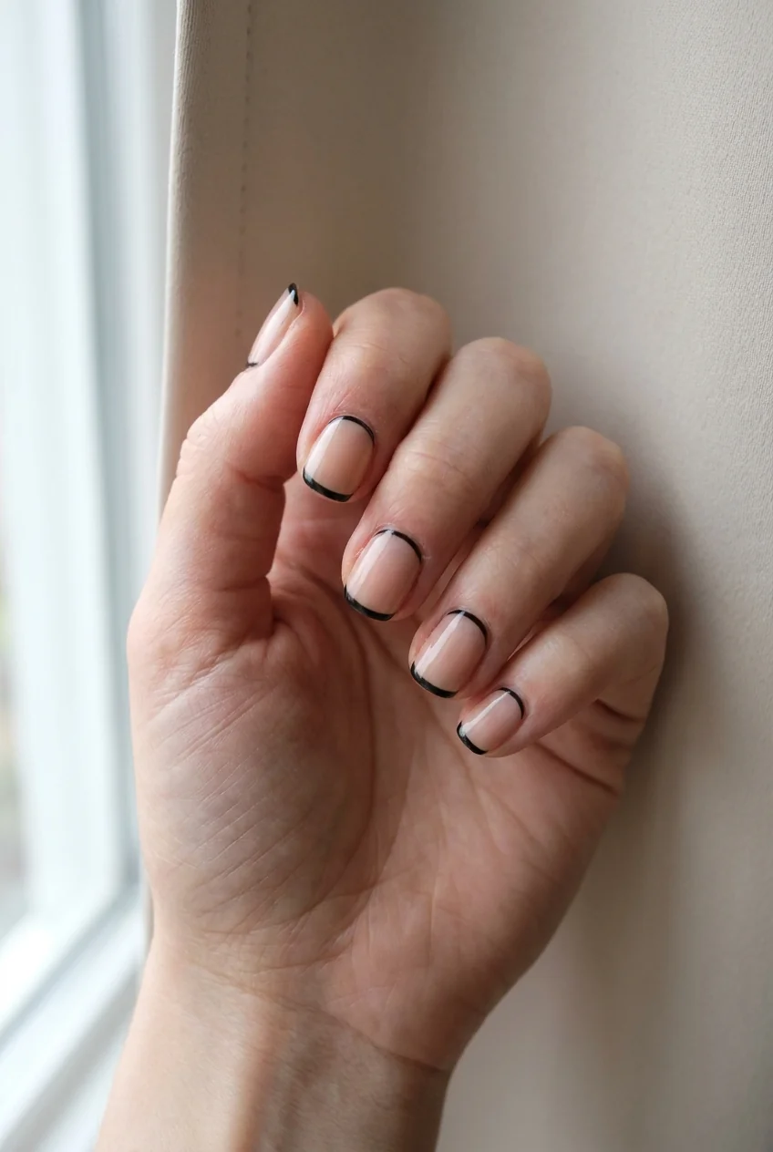 Reverse French in black for short nails