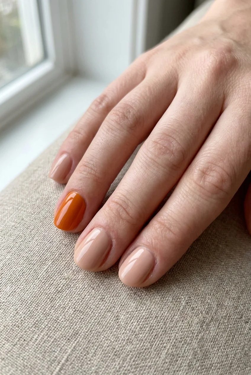 Single orange accent for short nails