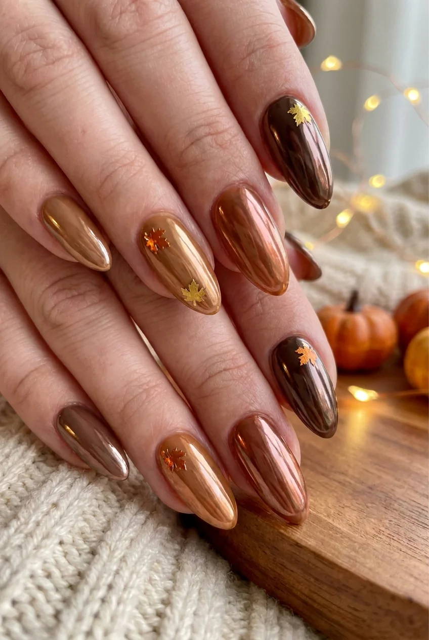 Thanksgiving chrome nails for short nails