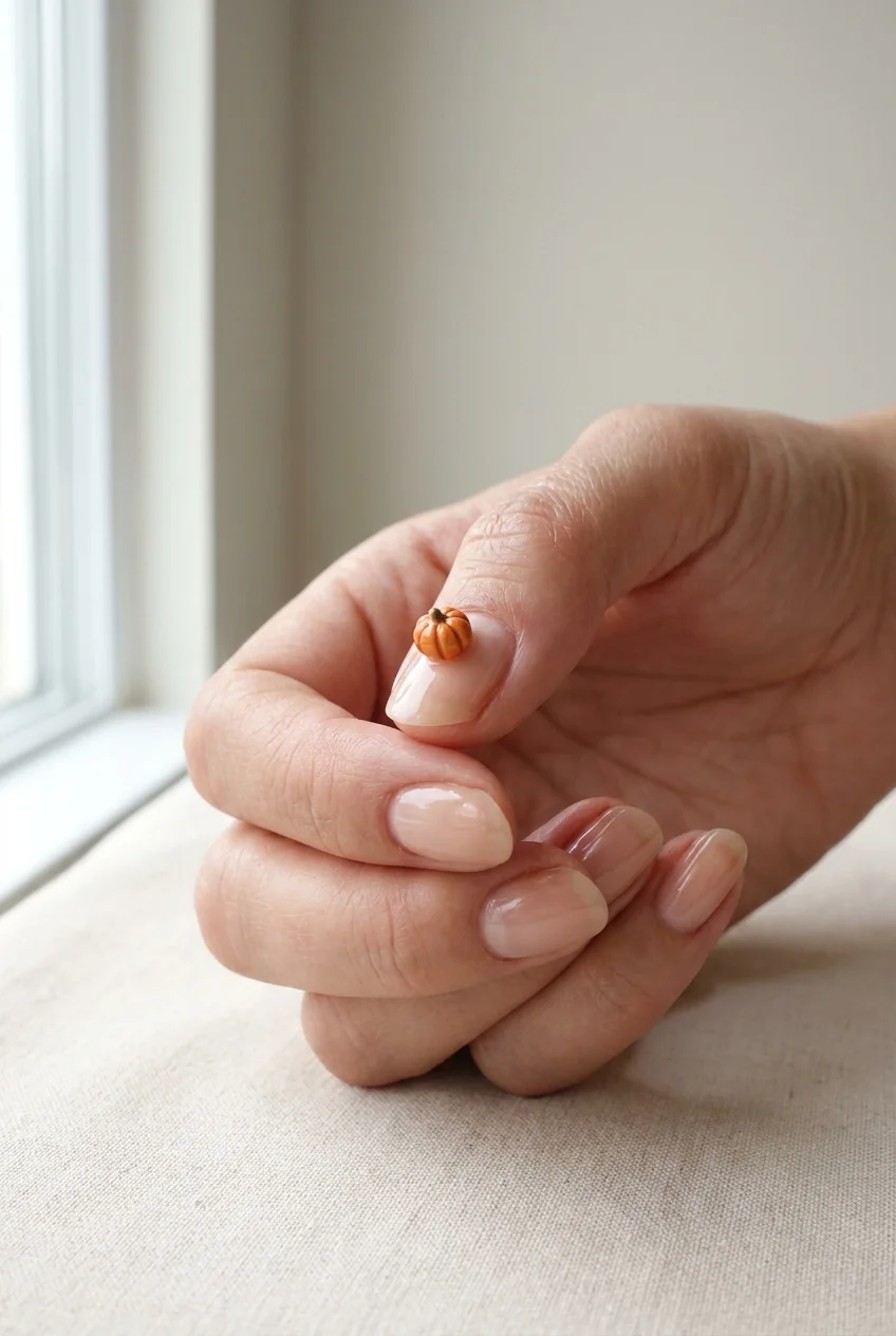 Tiny pumpkin at the cuticle for short nails