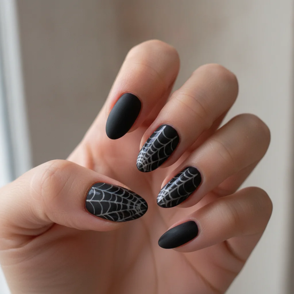 Tonal web in clear top coat for short nails