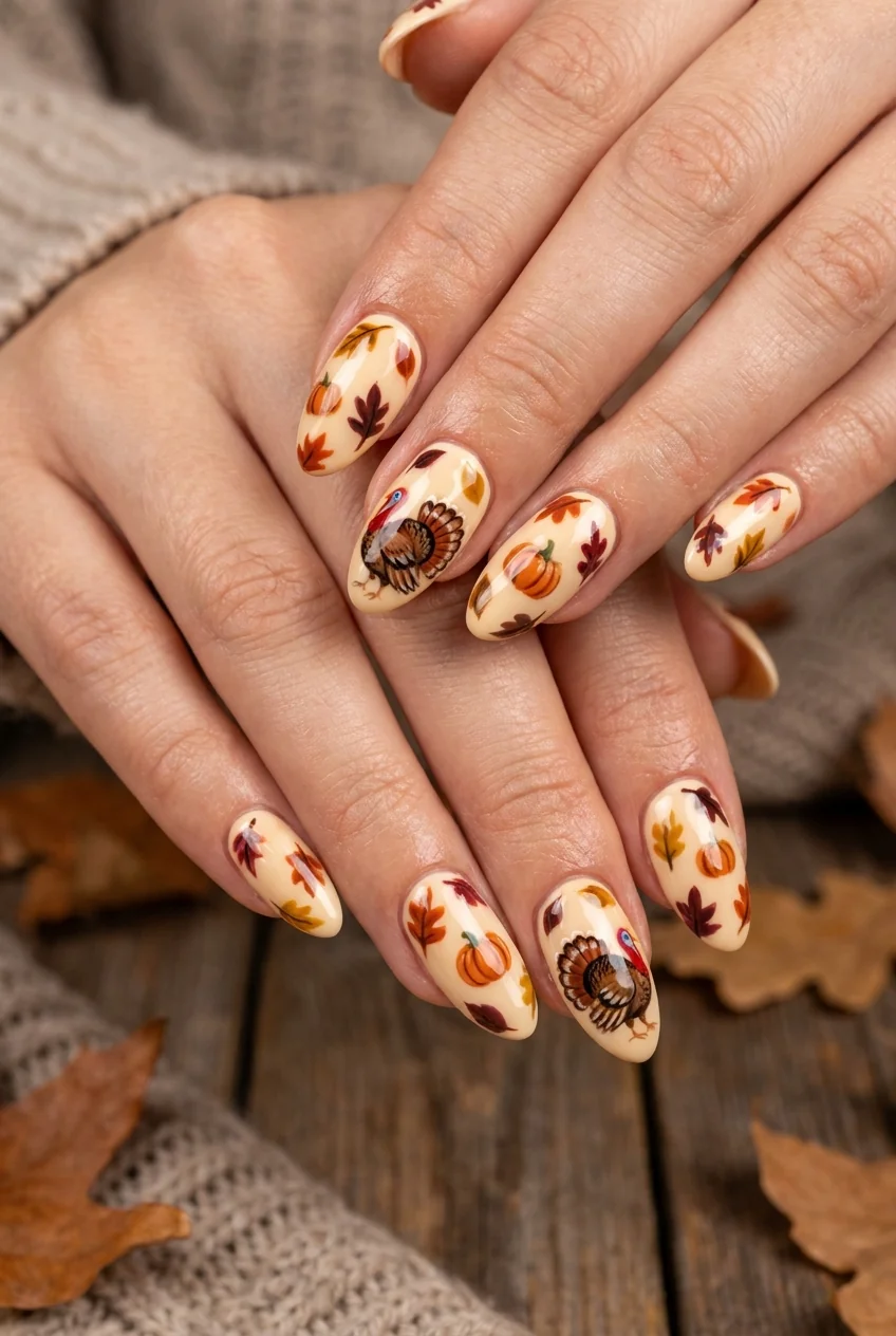 Turkey and pumpkin combo for short nails