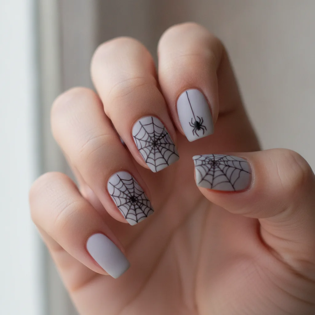 Web with a hanging spider for short nails