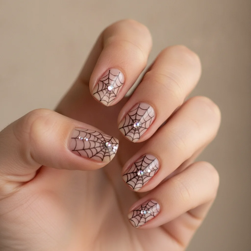 Web with Dew Drops for short nails