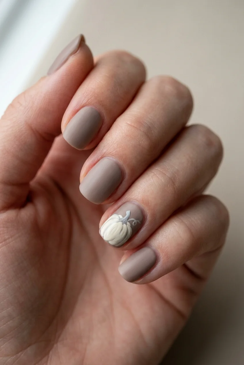 White pumpkin accent for short nails