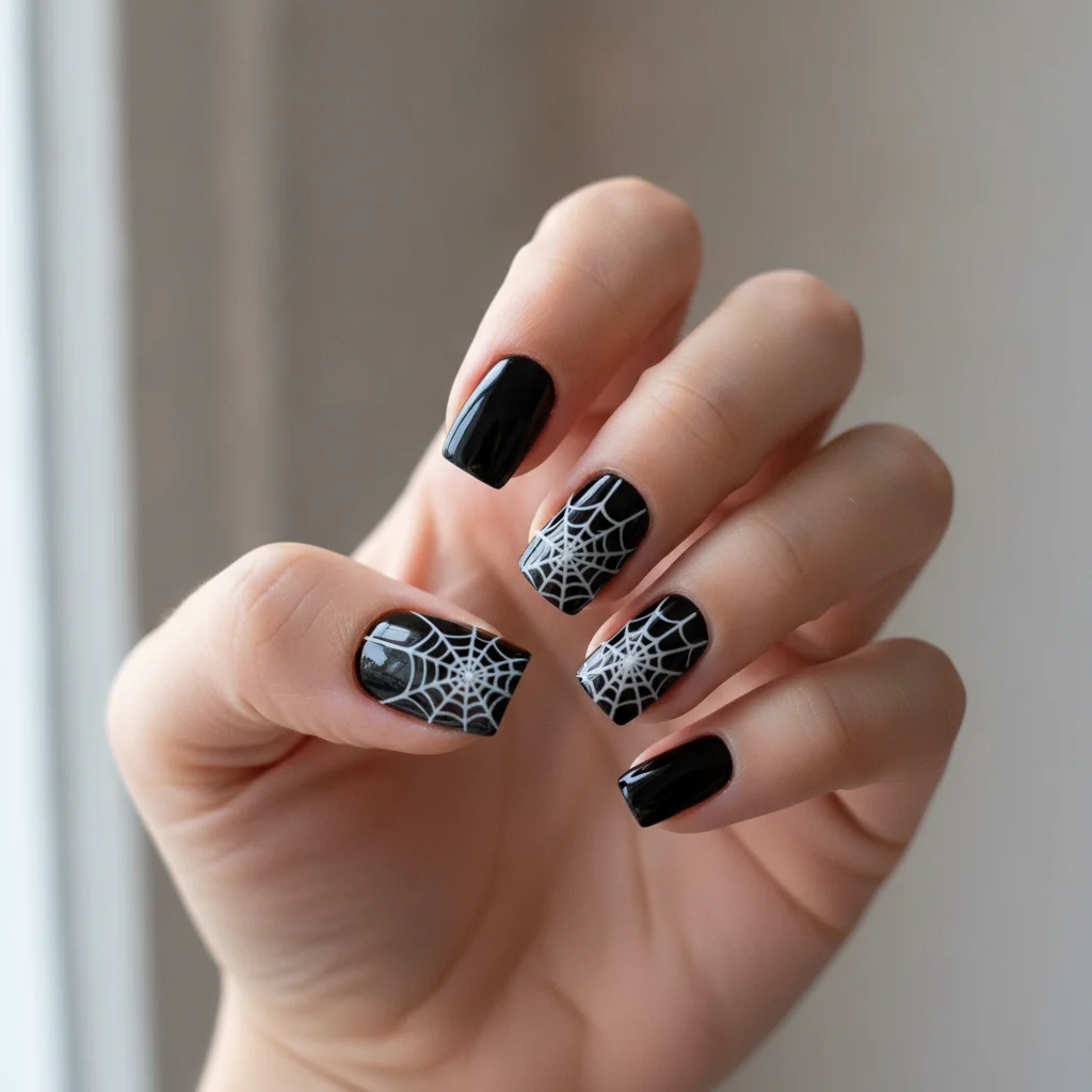 White web on black for short nails