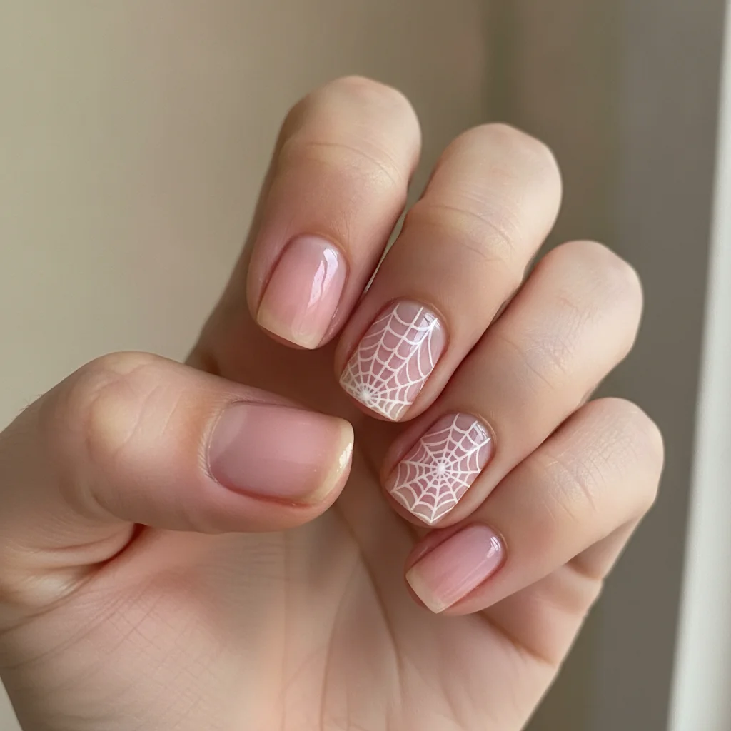 White web on sheer pink for short nails